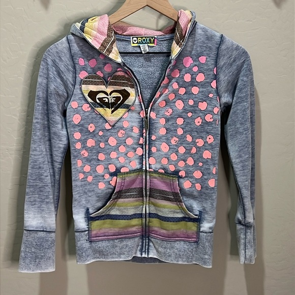 Roxy Sweatshirt Zip Up Hoodie Surf Vintage Girls Jacket Kids Pockets Estilo Y2K - Picture 1 of 12